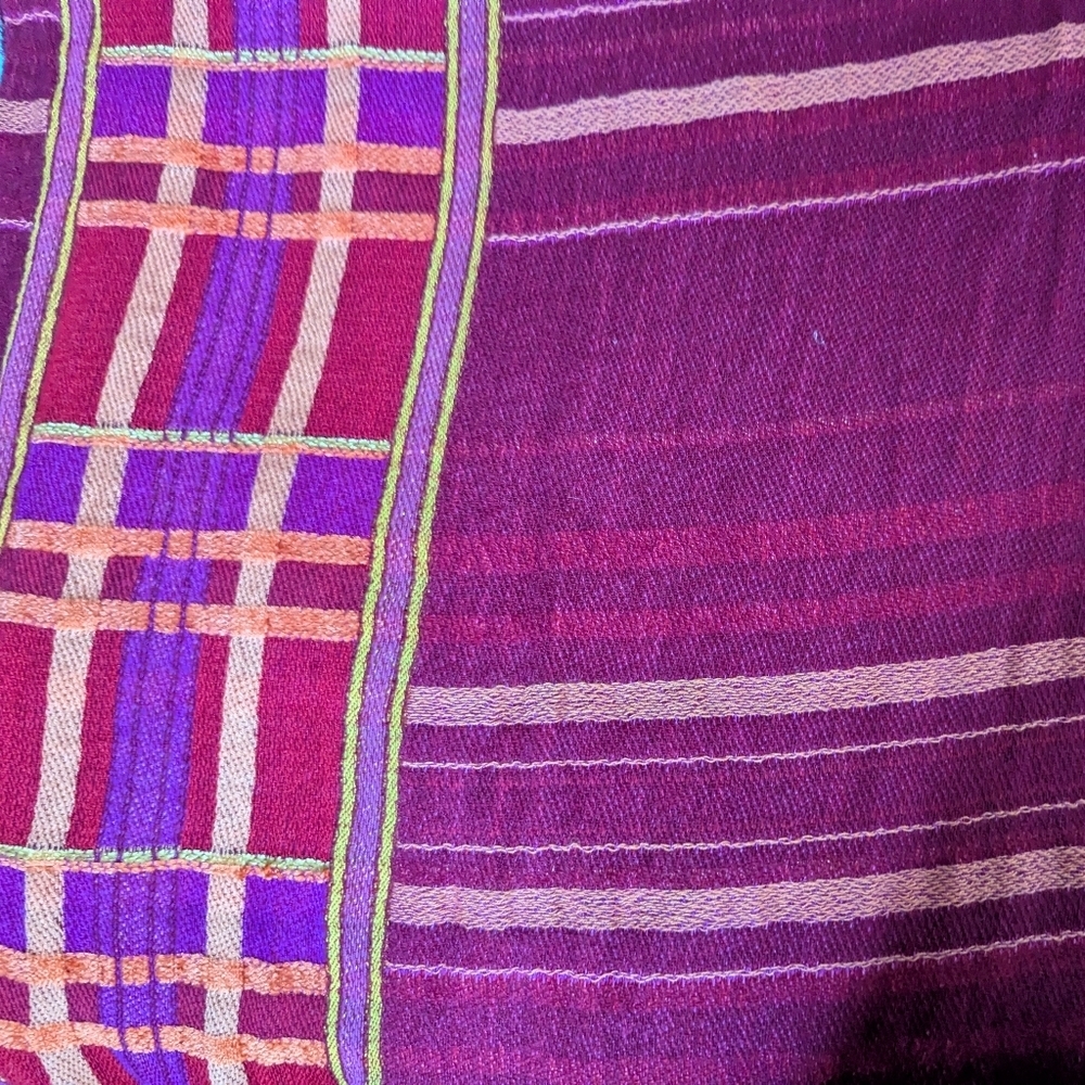 KENZO Red Pink Tartan Plaid Wool Reversible Luxury Blanket Scarf - Picture 6 of 7